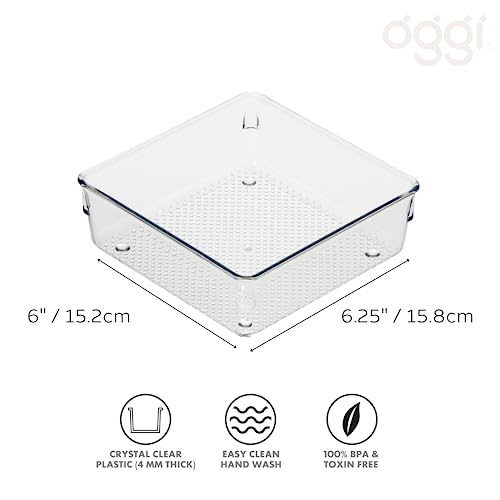 Image of Oggi Clear Drawer Organizer - 6 inch X 6 inch- Ideal for Organizing Kitchen Drawers, Office, Desk, Silverware, Kitchen Utensils, Cosmetics and Bathrooms (Pack of 2)