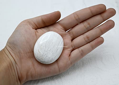 Image of Crystal Heaven Scolecite Crystal Palm Pebbles Stones For Anxiety Stress Relief Massage - Aaa Grade Original Healing Gemstone Agate Palm Stone For Yoga Meditation Spiritual Reiki Feng Shui