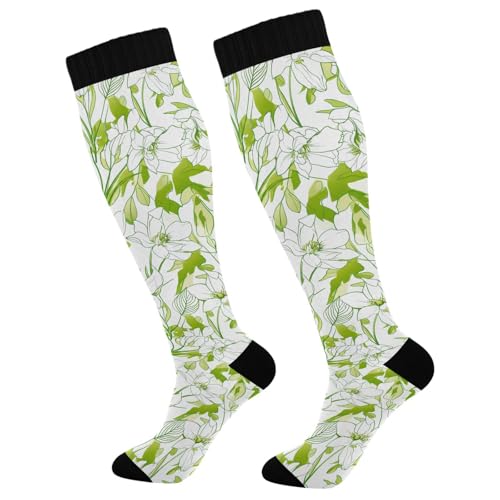 Wassud Floral Pattern Compression Socks for Women and Men 20-30 mmHg Knee High Socks for Nurses Travel Socks 2 Pair