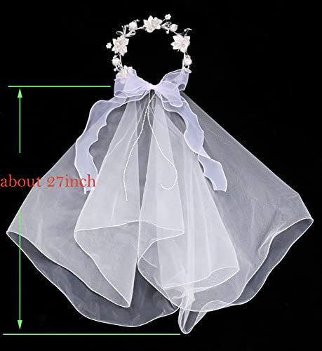 Funsveta Girls First Communion Veil White Floral Crown With Pearls Headpiece For Communion Day (White Crown) #TOP4