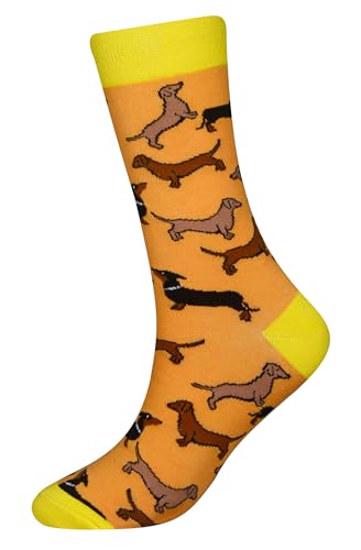 Cansok Herrensocken mit Dackel-Motiv, Motiv: Dackel, Hundegeschenk, verrücktes Kleid, Crew-Kleid, Wadensocken (Dackel-Hund)