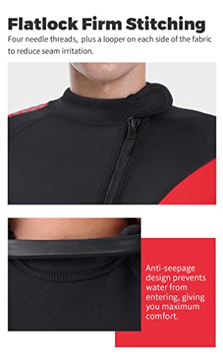 Yueta Mens Wetsuit 3Mm Neoprene Full Body Diving Suit Front Zip Long Sleeve Keep Warm For Swimming Surfing Snorkeling Kayaking In Cold Water (Men's Red, L) #TOP2