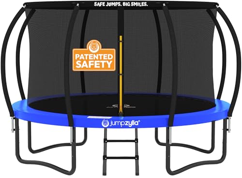 Image of JUMPZYLLA Trampoline Outdoor 8FT 10FT 12FT 14FT 15FT 16FT with Enclosure and Ladder, ASTM Approved Recreational Trampoline for Kids and Adults, Anti-Rust Coated Frame