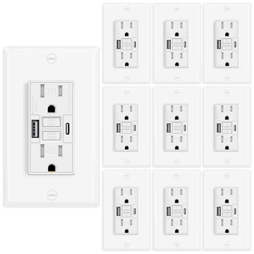 10 Pack 15A GFCI Outlet with USB C&amp;A, Self-Test TR ETL Listed White