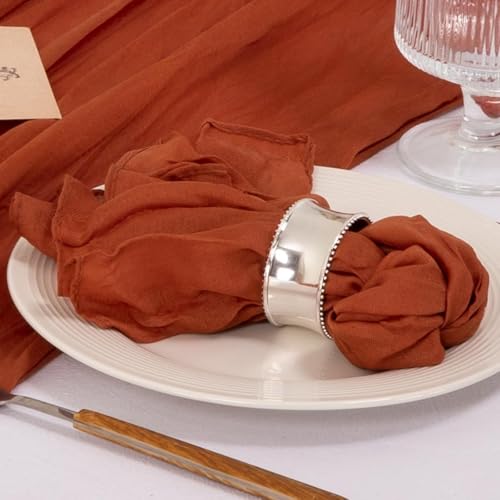 Image of Cloth Napkins Set of 24 21 inchx21 inch Reusable Cheesecloth Napkins Terracotta | Boho Rustic Dinner Napkins Washable Gauze Table Napkins Cloth Hemmed Edges for Wedding Bridal Shower Family Gathering Decor