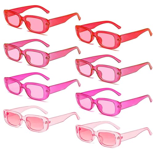Matcheck 8 Pack Retro Rectangle Sunglasses for Women Retro 90s Square Glasses Vintage Transparent Pink Ombre Y2K Womens Party Accessories
