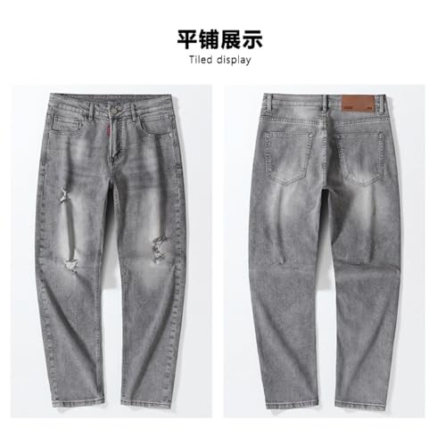 Jeans Pants Trousers Denim Spring and Autumn Grey Ripped Men's Loose Fit Small Leg Trendy Straight Long4