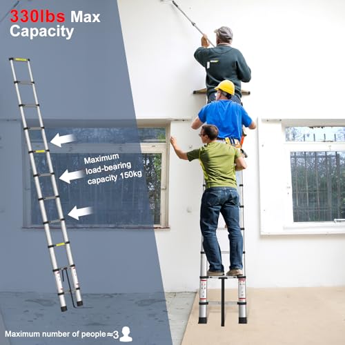 Telescoping Ladder, 10.5ft/3.2m Aluminum with Non-Slip Feet, 150KG Max Capacity Portable Multi Purpose Extendable Loft Ladder for Outdoor Indoor Work 5 Telescoping Ladder, 10.5ft/3.2m Aluminum with Non-Slip Feet, 150KG Max Capacity Portable Multi Purpose Extendable Loft Ladder for Outdoor Indoor Work - Image 5