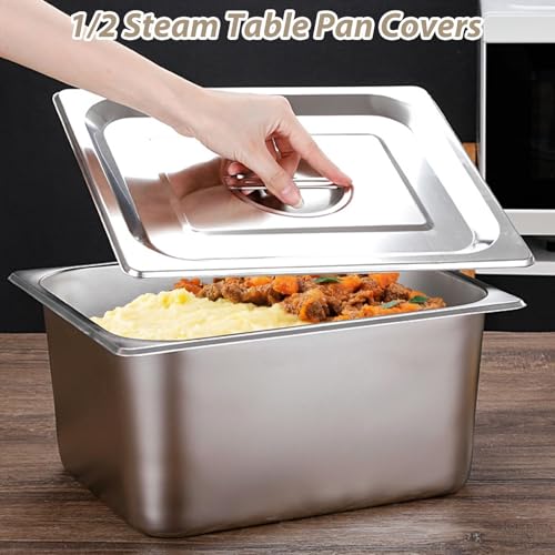 STARVAST 4 Pack Steam Table Pan Lid, 1/2 Size Stainless Steel Table Pan Covers, Universal Hotel Pans with Lids for Buffet Roasting Pans（Only Lid) - Thumbnail 6