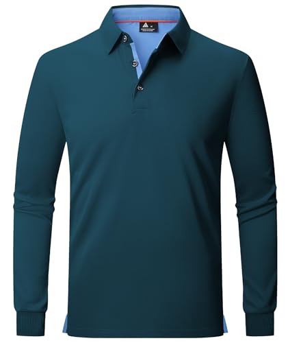 zitysport Polo Hombres Manga Larga Transpirable Secado Rápido Camisas de Manga Larga Hombres Verano Botón Camisetas para Hombres Casual Sport Shirt Basic Regular Fit Golf Camisas(3XL Verde Turquesa)