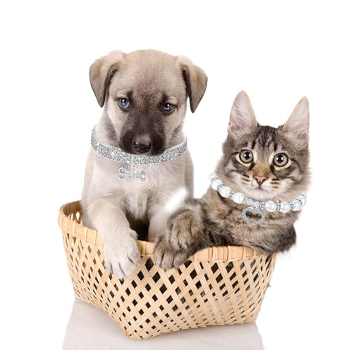 Haustierhalsband mit Diamanten, Hundehalsband, Katzenhalsband, Verstellbarer Kristalldiamant Elastischer Herzklauenanhänger Hochzeitskatze und Hund Kleiner Haustierhalskettenschmuck