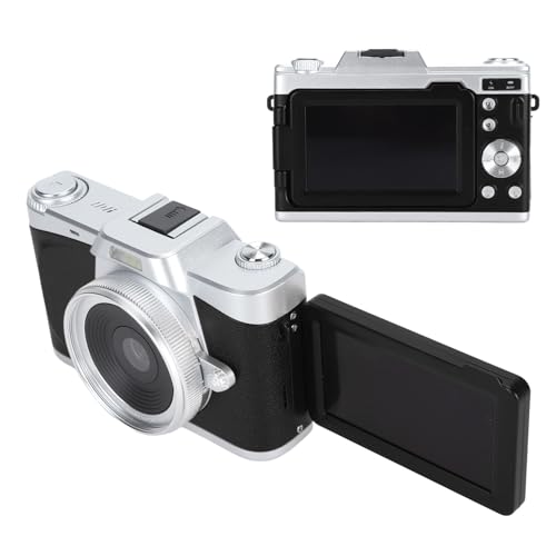 Fotocamera Mirrorless 4K, Kit Fotocamera Mirrorless Vlog con Obiettivo Intercambiabile con Schermo Ribaltabile a 180°, Zoom 20x, Obiettivo Grandangolare, Batteria da 1200 MAh,