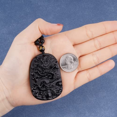 Collier obsidienne noire d'exception avec son amulette sculptée et perles