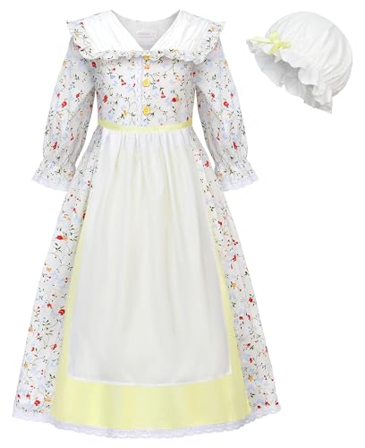 Disfraz Colonial con Sombrero para Niñas Blanco miniatura 1