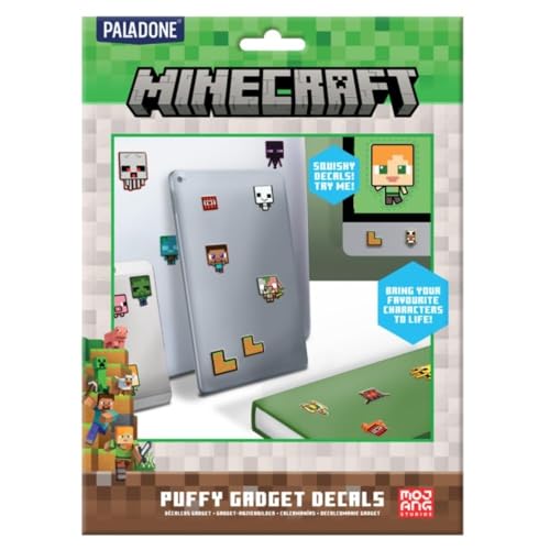 Minecraft Official Licensed Puffy Gadget Decals Laptop and Phone Case Stickers for Boys and Girls, Creeper, Steve, TNT Gamer Gift, Overworld Decals for All Ages | Paladone