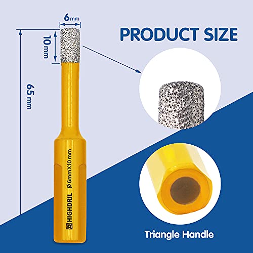 Dry Diamond Core Drill Bit,Highdril 5Pcs Diameter 6Mm 1/4" With Triangle Shank Vacuum Brazed Hole Saw For Concrete Granite Marble Glass Porcelain Tile Masonry Brick #TOP1