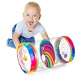 Hoovy Infant Crawling Toys for Babies 6-12 Months | Beginner Crawl Along Baby Roller & Drop Maze Tummy Time Activity Center (Rainbow Swirls)