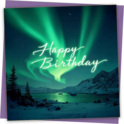 Northday Lights Carte d'anniversaire Motif aurores boréales vertes
