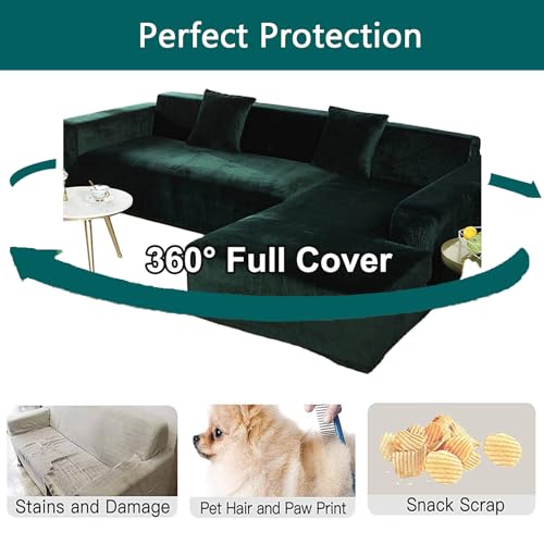 Funda de sofá seccional en forma de L de terciopelo marrón con chaise longue de 4 y 2 plazas 7