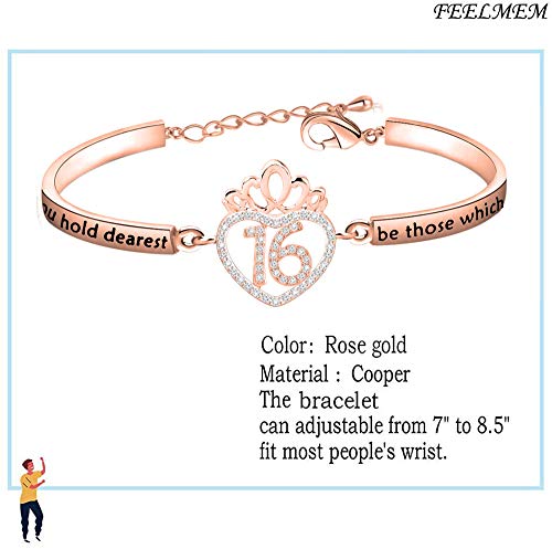 Image of FEELMEM Birthday Gifts Bracelet 12th 13th 16th 18th 30th 40th Crown Queen Charm Bracelet Birthday Gift for Daughter Niece