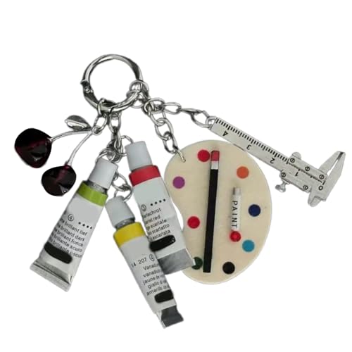 arenmi Colorful Palettes Keychain Painting Tools Brush Art Keyring Bag Pendant Decoration Accesories for Women and Children