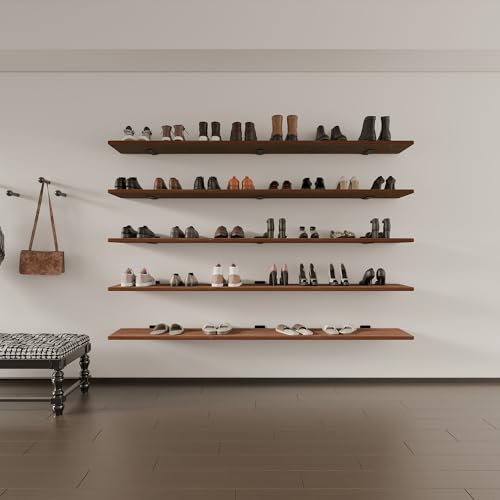 Image of 5 Tier Book Shelf,Long Floating Shelf for Wall 72 inch,Farmhouse Bookcase Long Wall Shelves,Wall Mounted Bookshelf Display Shelves