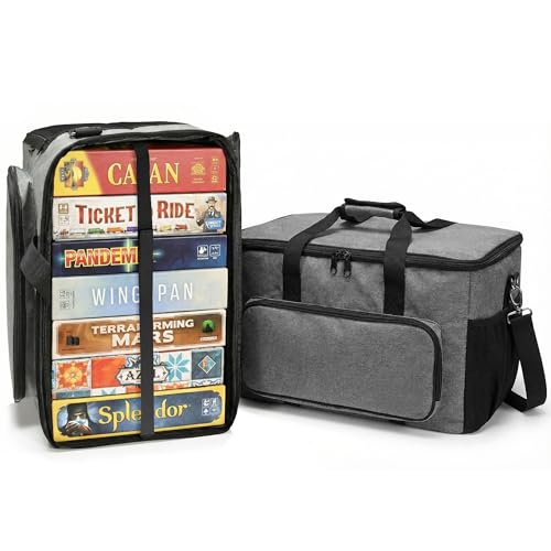Amazing Fair Board Game Bag with Multi-Pockets Convertible Tote & Shoulder Carry Includes 5 Elastic Box Bands 20.5 x 12.6 x 12.6 Inches for Game Night Travel & Storage for Gamers (Grey)