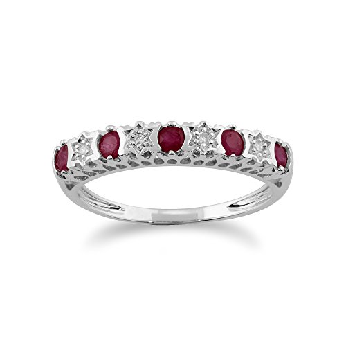Blanc 9 CT or 0,31ct Ruby Naturel & 2pt Bague Diamant Mi-éternité