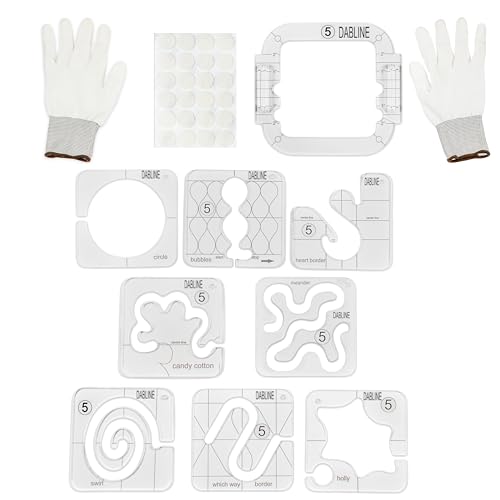 DABLINE 13 PCs Quilting Template Set Includes 8 Quilting Templates Quilting Frame/Gloves/Stickers/Guide. Free Motion Quilting Rulers and Templates