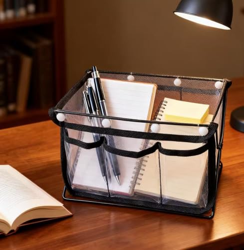 Image of Craft Caddy, Free Standing Yarn and Craft Organizer with 3 Clear Front Pockets, 9.25 inch L x 6 inch W x 6.5 inch H