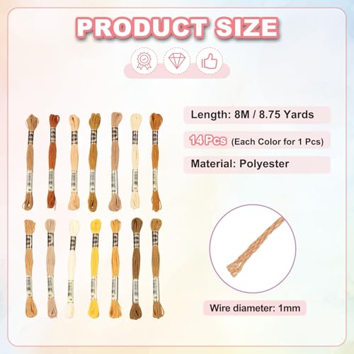 Image of PATIKIL 14 Skeins Embroidery Floss, Polyester Embroidery Threads Bracelets String for Cross-Stitch Hand Embroidery, Multicolored Brown
