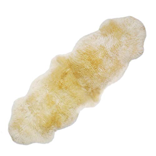 ムートンラグ 天然 オーストラリア産 長毛 2匹物 ラグ ベージュ 60×180cm 洗える 日本製 NF002BE