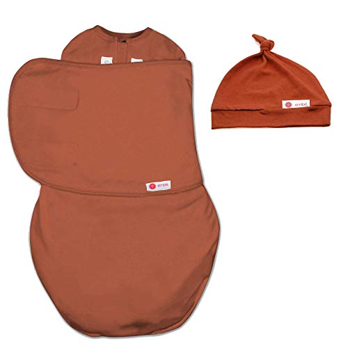 Image of embe 2-Way Starter Swaddle Blanket Wrap and Beanie for Babies 0-3 Months - Rust, 6-14 lbs | Legs in & Out Design | Secure Zipper Stops Unraveling | Stage 1 Sleep