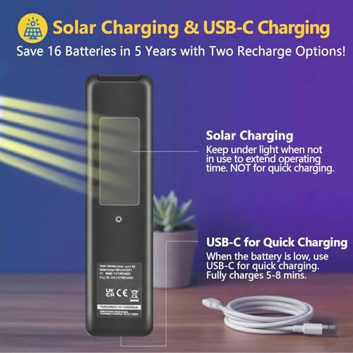 Image of Rechargeable Voice Remote for Samsung Smart TVs, Replacement for 2019-2026 Samsung TV Remote Control with Solar Charging and Voice Search. 2-Year Warranty.