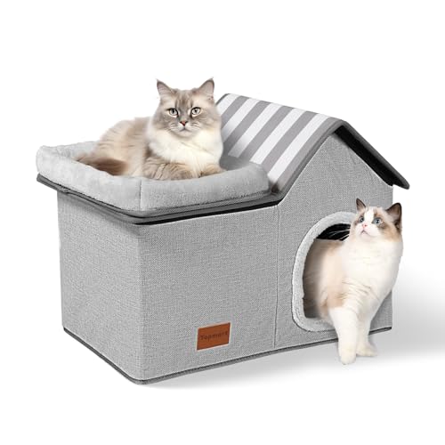 Topmart Cat House With Bed - Large Indoor Condo, 2-in-1 Pet Bed for Kittens and Small Cats, Grey