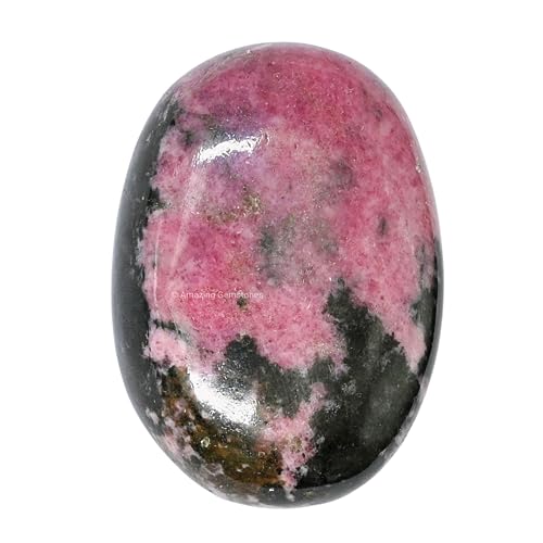 Image of Amazing Gemstone Rhodonite Palm Stone - Hot Massage Worry Stone for Natural Body Chakra Balancing, Reiki Healing and Crystal Grid