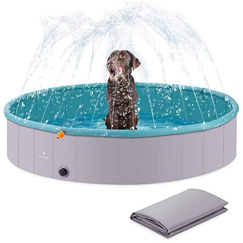 Navaris XL Hundepool Planschbecken faltbar mit Sprinkler - Hunde Pool aus Kunststoff Cover