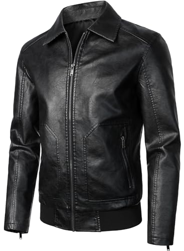 MEN'S FAUX LEATHER BOMBER JACKET