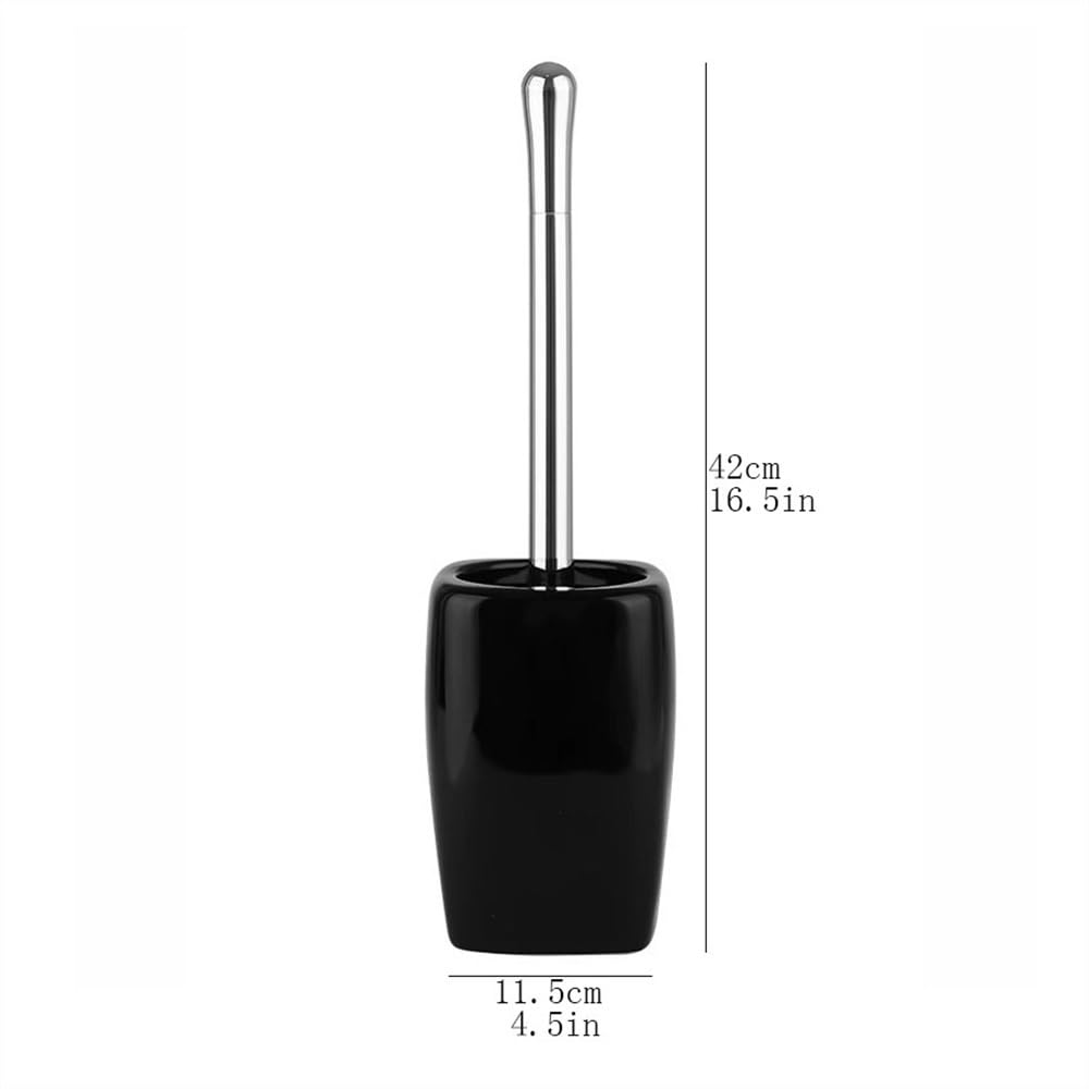 Cepillo para Inodoro Juego de portaescobilla de baño de cerámica Negra Brillante, Cabezal de Cepillo Redondo de pie for Suelo, Cepillo de baño con Mango Chapado de plástico Cepillo de baño