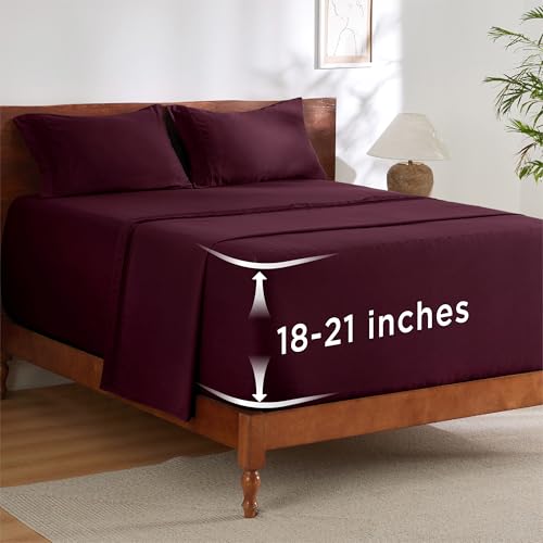 Image of Bedsure Deep Pocket King Sheets Set - Fits Mattresses Up to 21 Inches Thick - 4 Piece GentleSoft Bed Sheets, Moisture Wicking, Soft & Cooling Bedsheet & Pillowcases, Easy & Secure Fit, Red