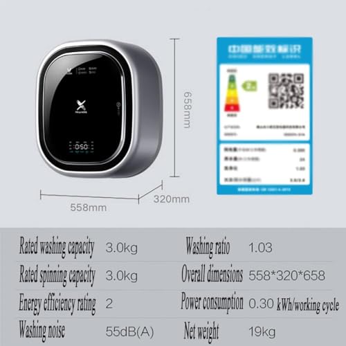 DPDZSW Wall Mounted Baby & Underwear Washing Machine, 3kg Capacity, Metallic Silver, Energy Efficiency, Front Load, Fully Automatic, 5 Programs, 55 dB(A) Washing, 65 dB(A) Dehydration - Image 8