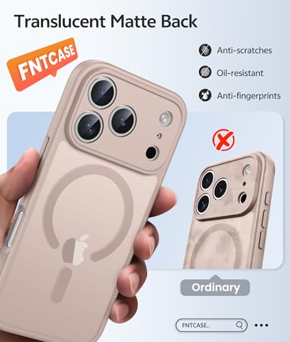 Image of FNTCASE for iPhone 17 Pro Case: [Compatible with Magsafe] Translucent Matte Cases with [Full Camera Protection] [Screen Protector] Military Grade Shockproof Protective Phone Cover - Desert Gold