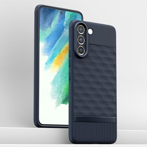 Image of Pikkme Back Cover for Samsung Galaxy S21 FE 5G Camera Protection 3D Hexa Cube Design Silicone Protective Bumper Case (Blue)