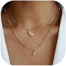BendJoy® Layered Necklace for Women - Starfish SeaShell Pearl Beach Necklace | Adjustable Alloy Chain, Aesthetic Boho Jewellery for Summer Beach Vacation