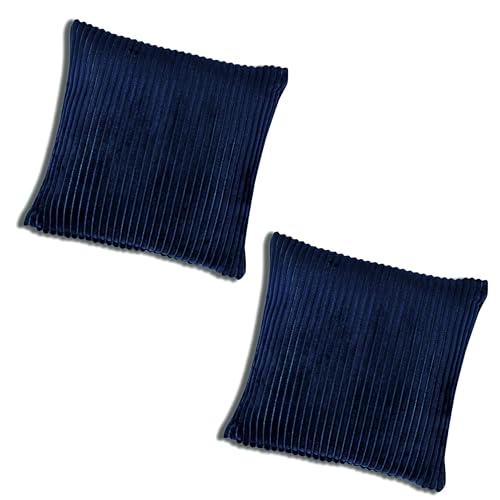 Image of RD TREND Cushion Cover Set of 2, Decorative Sofa Living Room Home Square Cushion Covers 16 Inch x 16 Inch, Aesthetic Corduroy Striped Double Sided (Navy Blue)