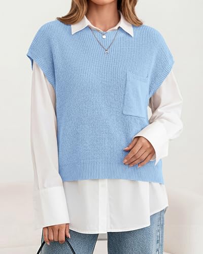 Image of KIRUNDO Summer Fall Short Sleeve Sweater for Women 2026 Casual Sweater Vest Cotton Knit Pullover Tank Tops Fashion Clothing