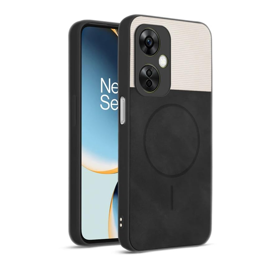 Image of Bintage CASE Dual-Leather Mac Safe Design Phone Case| Soft Touch Finish | Full Camera Protectection Back Cover Compatible for OnePlus Nord CE3 Lite 5G - White & Black