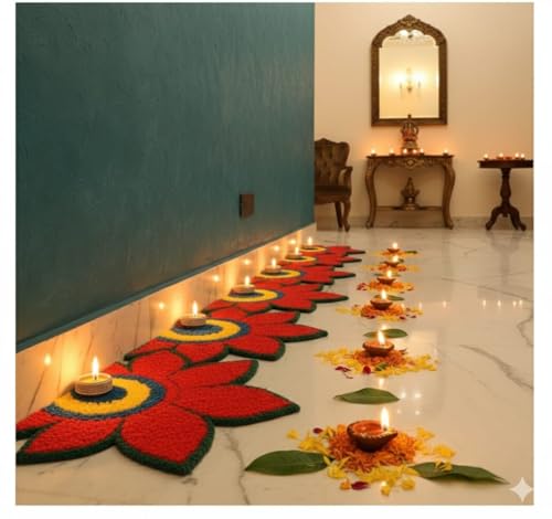 Image of Artificial Flower Wedding Haldi Platter Decoration Petal Rangoli Mat Traditional for Wedding, Haldi, Mehndi, Sankranti Home Decor, Diwali 12 inches (Orange, Pack of 8)