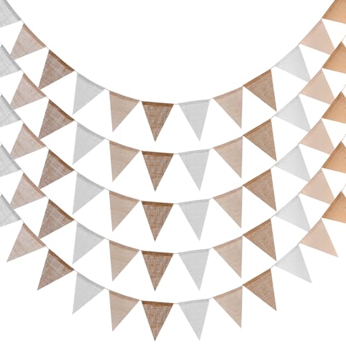 MUNGHOK Banderines de lino de 18 m para exteriores, 3,6 m por pieza, triángulo, banderines con 3 colores, guirnalda de tela para fiestas, cumpleaños, bodas y decoración