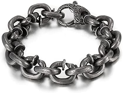Rivet Stainless Steel Mens Bracelet Steel Nail Design Vintage Style Bracelet Gothic Hip Hop Jewelry, Lobster Clasp